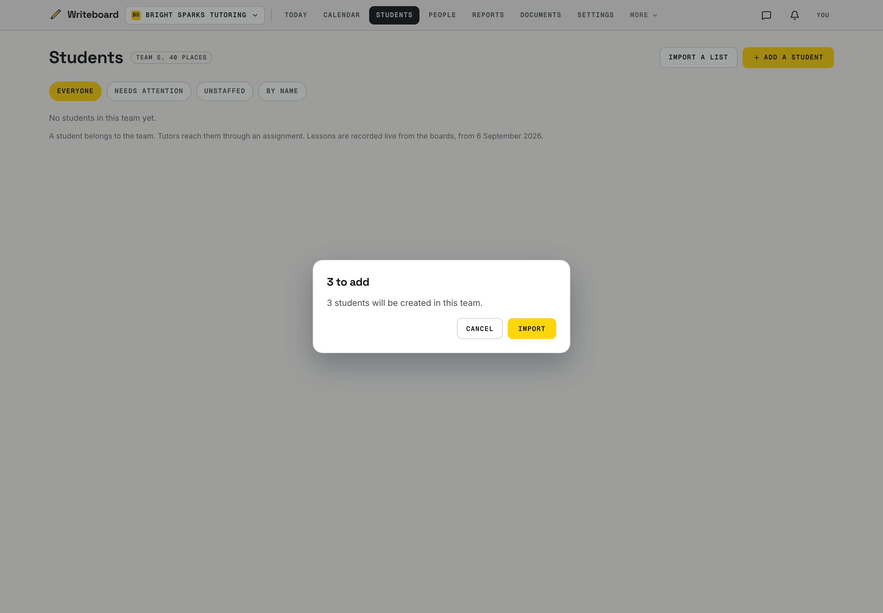 The student import preview, checked line by line